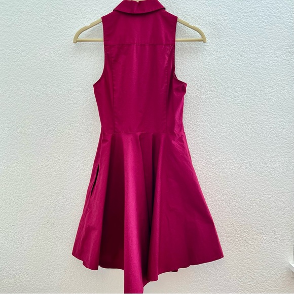 Express Fit and Flare Sleeveless Collared Dress | Color: Burgundy - Picture 4 of 11